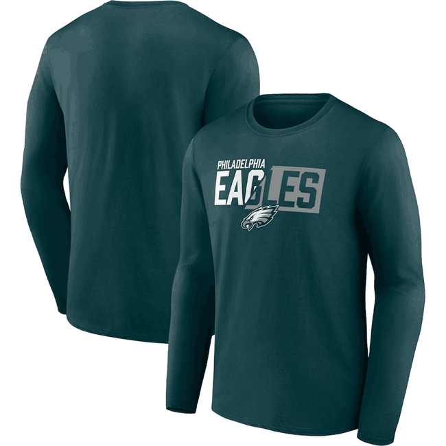 Men's Philadelphia Eagles Green One Two Long Sleeve T-Shirt - Click Image to Close